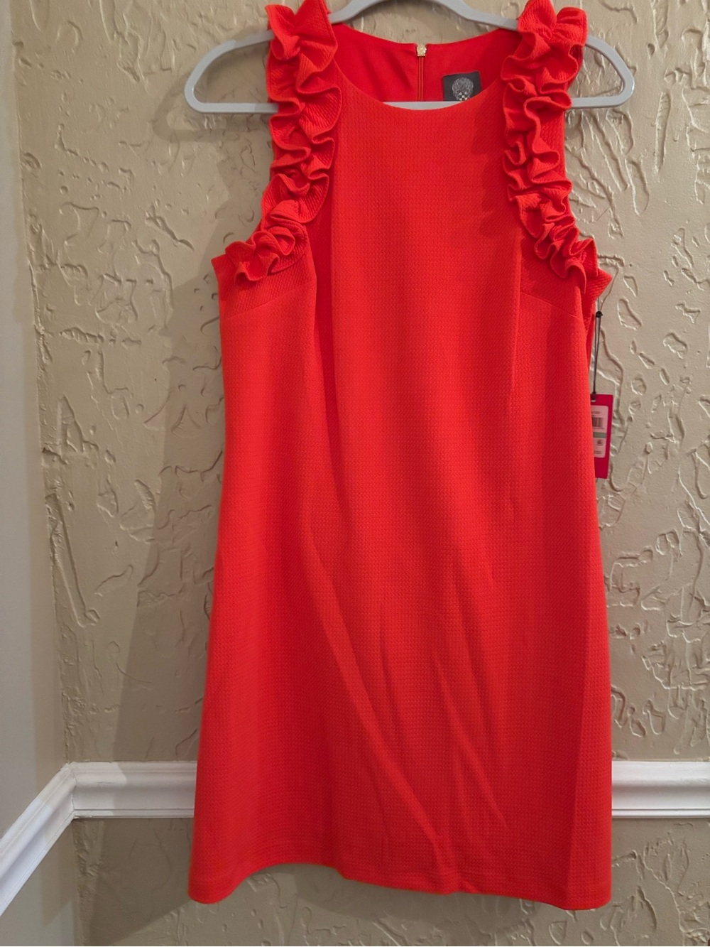 NWT - Vince Camuto Coral-Red Ruffle Shoulder Shift Dress